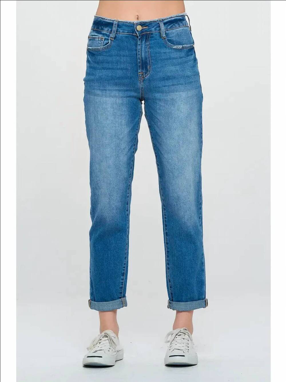 NEW I&M JEANS high rise roll up boyfriend jeans in medium wash